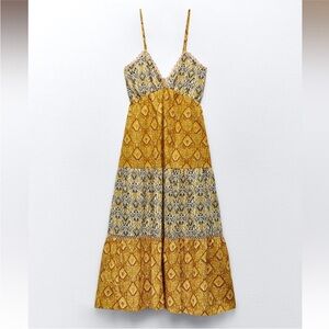 Zara Printed Tiered Cotton Midi Dress